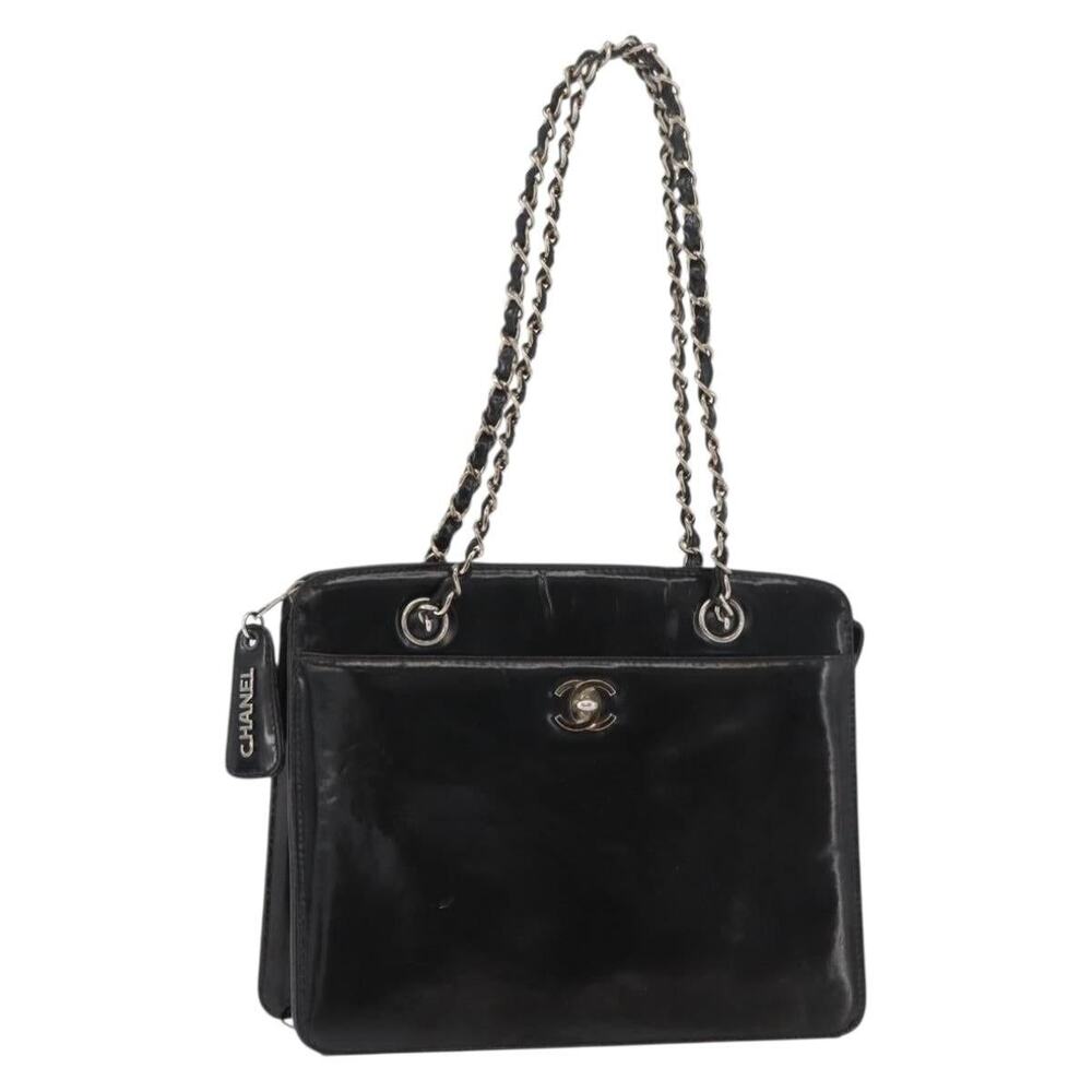 Chanel Matelasse Patent Leather Chain Handbag Black